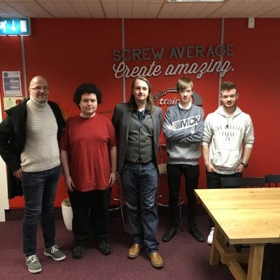 Students and Simon Hunt at the Virgin Training Centre
