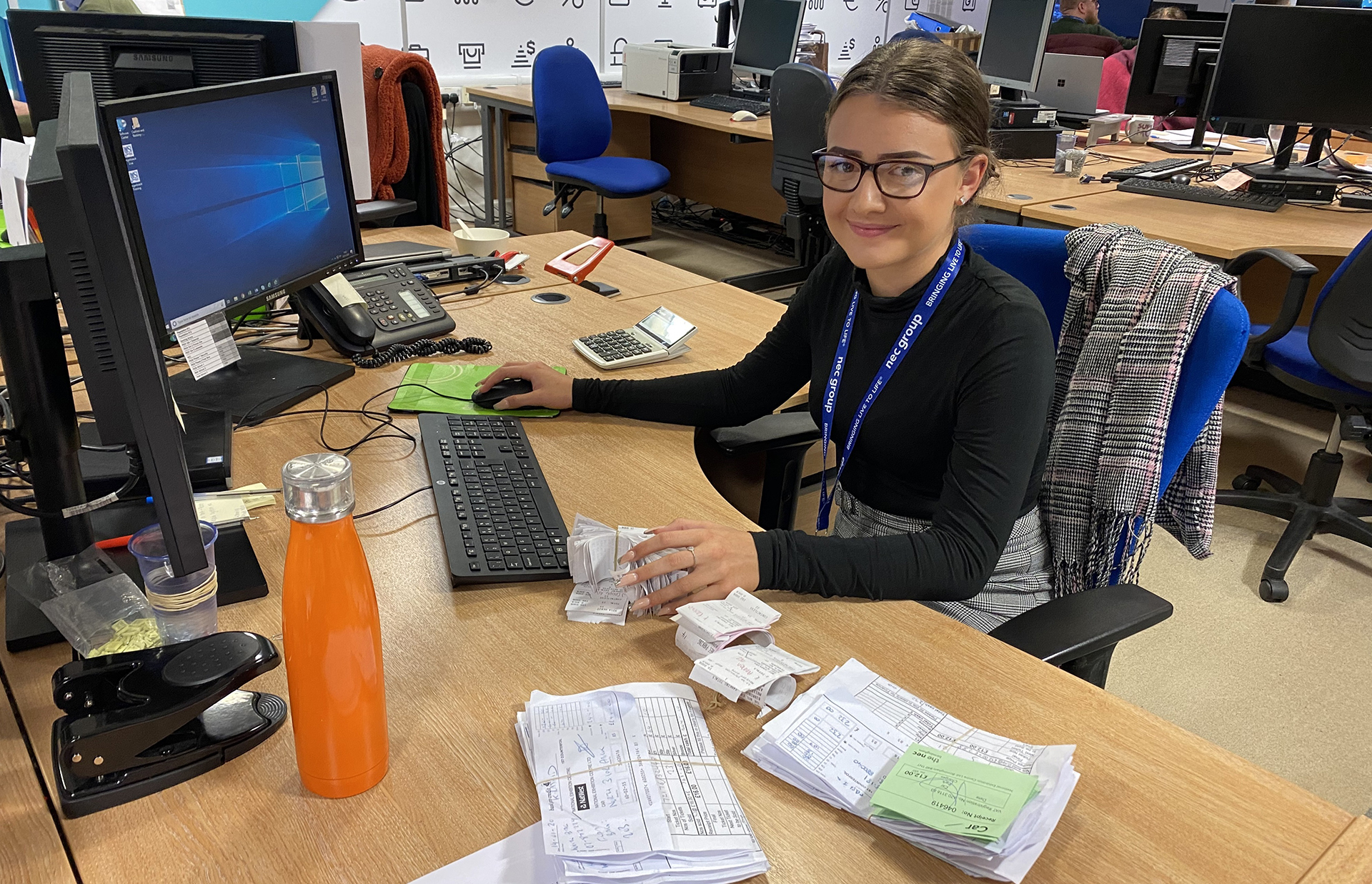 Emilia at her desk at the NEC
