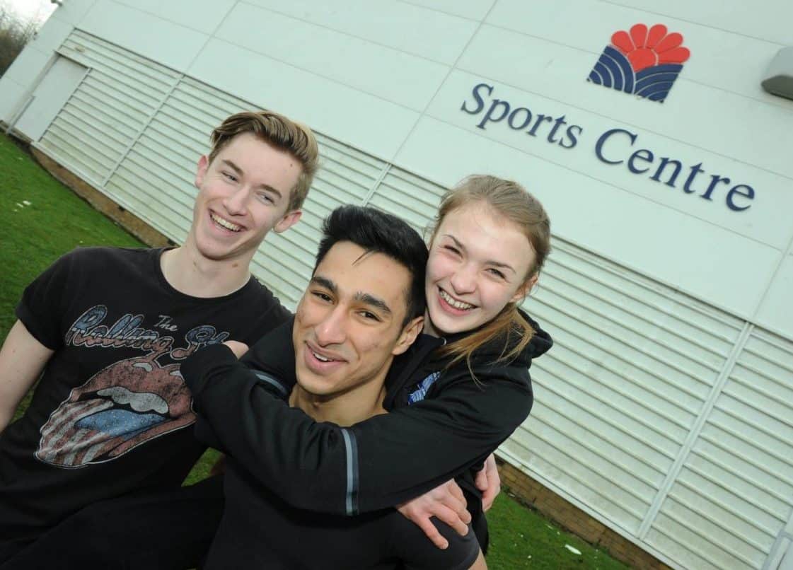 Students in front of the sports centre