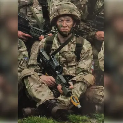 Dan Derby dressed in his military wear out on a mission.