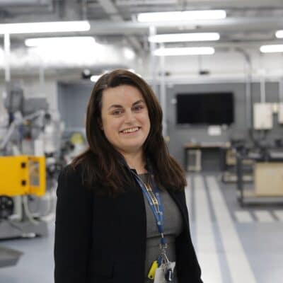 Rosa stands in the new engineering workshop