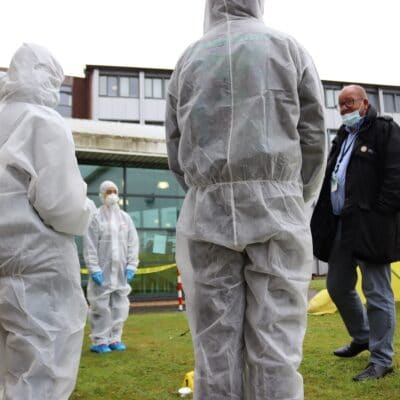 Solihull College students stood listening to Andy talk