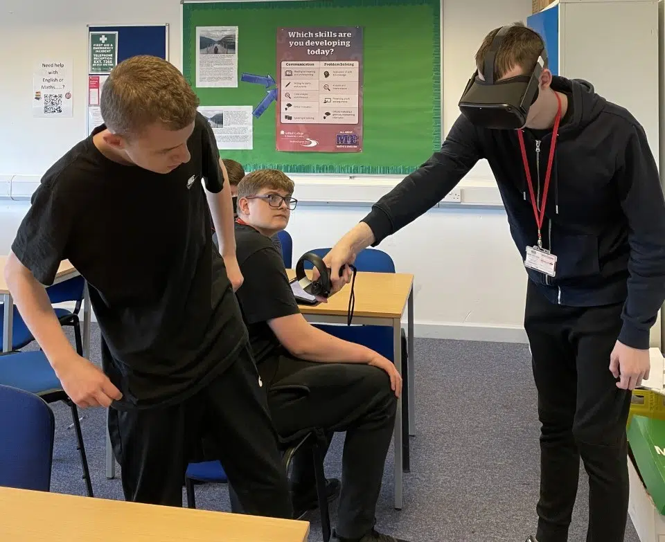 students using vr headsets in lesson