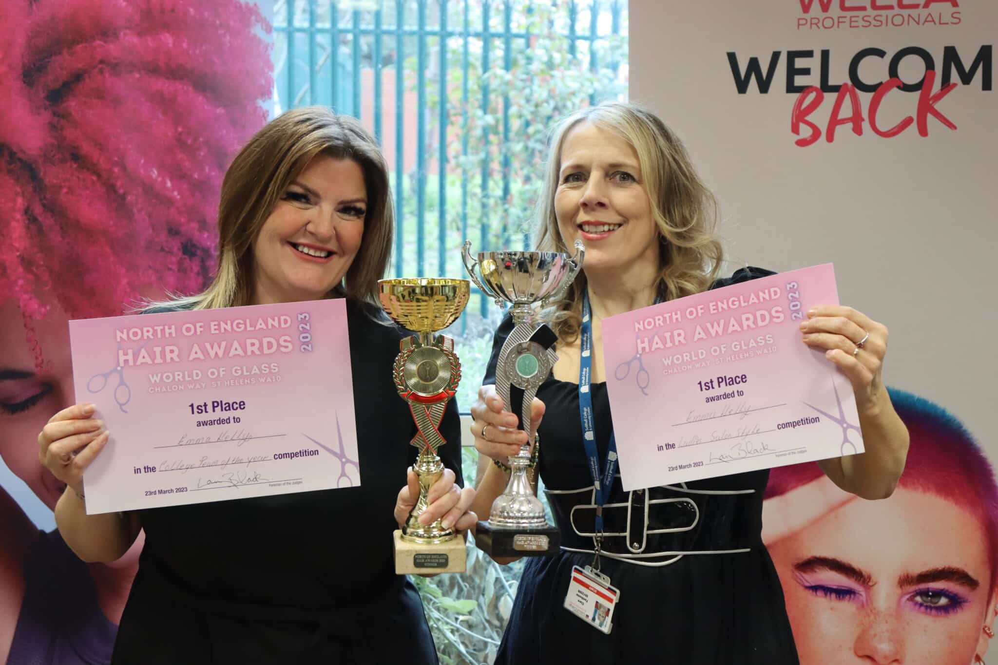 Barbering students win big - 2nd and 3rd place cups and certificates held