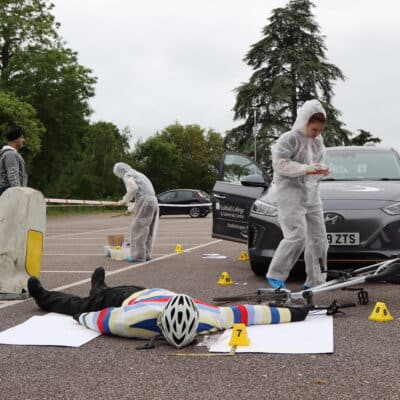 Forensic crime scene with students