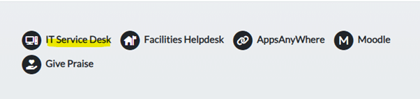 Screenshot of the College's 'hub' intranet's main navigation with 'IT Service Desk' highlighted.
