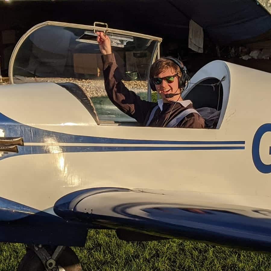 Joe piloting his plane