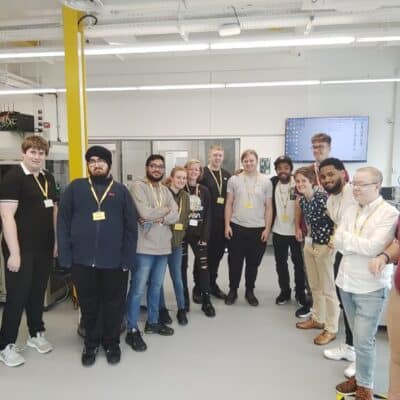 pic of students gathered at the Greater Birmingham & Solihull Institute of Technology at Aston University