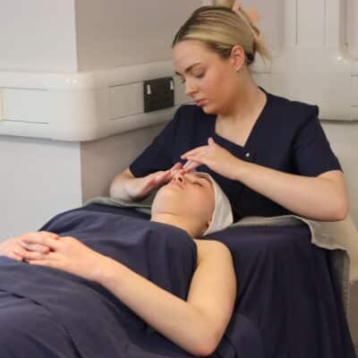 Lily-Rose practising her eye treatment