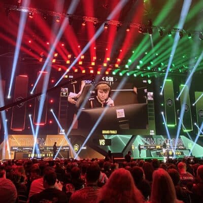 Photo of stage and lights at ESL One exhibition