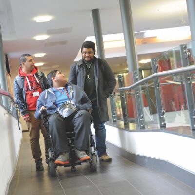 Three Solihull College students in the photo, one a wheelchair user