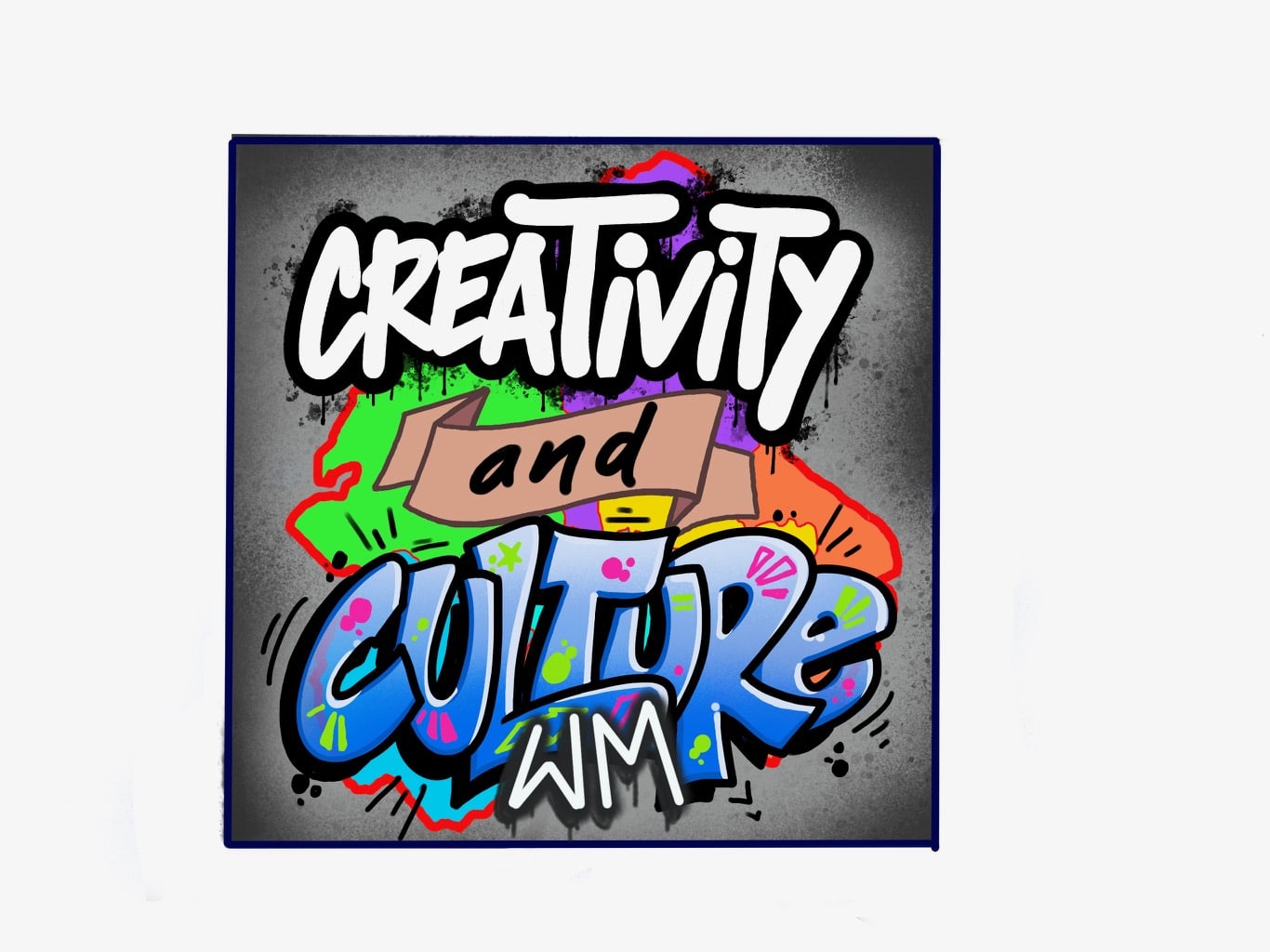 logo for the podcast - vibrant colours saying 'Creativity and Culture'
