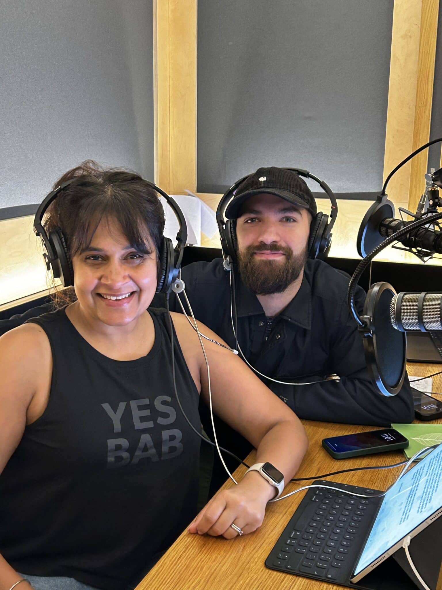 podcast hosts Satnam Rana and Robbie Dalal in the studio