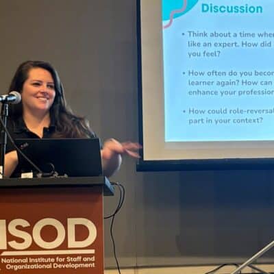 Rachel talking at the conference