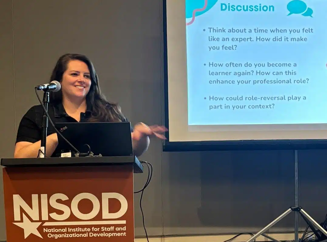 Rachel talking at the conference
