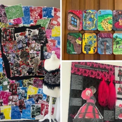 montage of some of the art designs at the exhibition