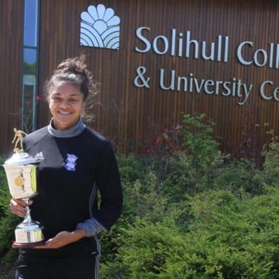 Jess Carter with her PFA young player of the year award outside college