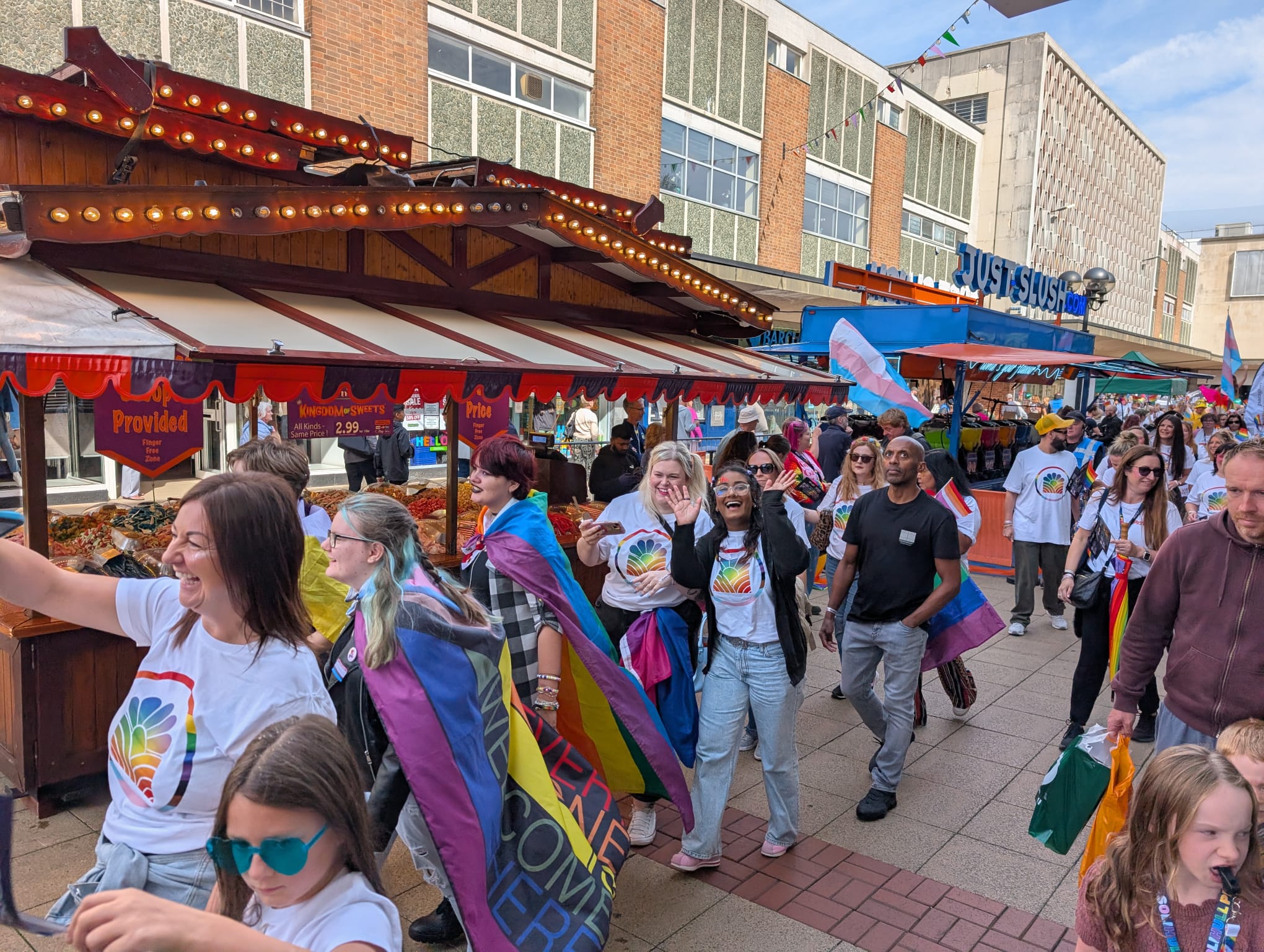Students and staff taking part in the Solihull Pride walking parade.