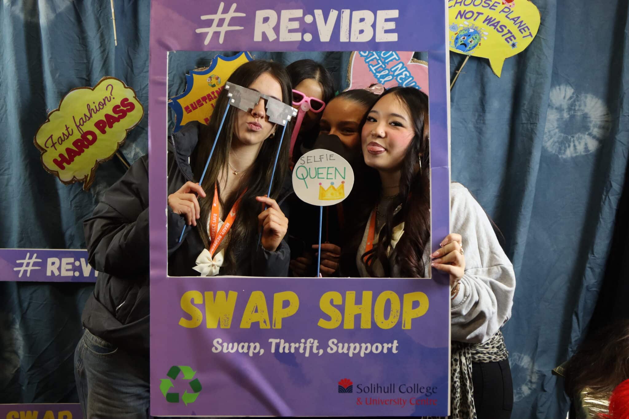 students taking a pic at the swap shop