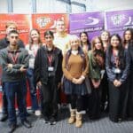 Principal Dr Rebecca Gater with Linda Plant and Fi Yates and the business students